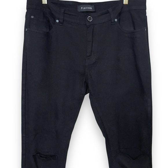 Platform Men’s Jeans 36/30 Modern Classic Slim Stretch Black Denim Ripped Knees - Picture 8 of 11